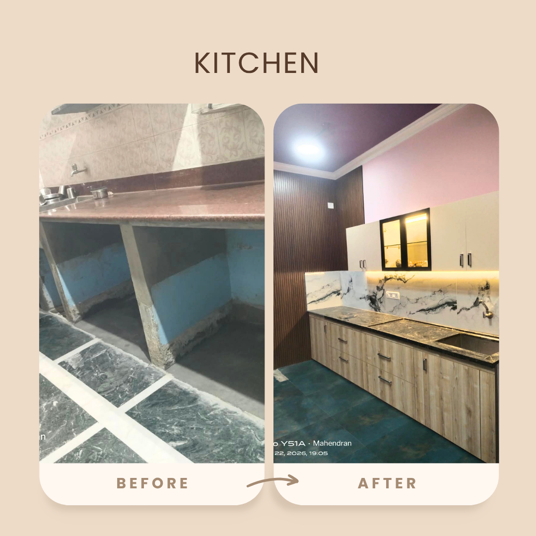 Before and after modular kitchen renovation